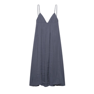 Women Summer Sleeveless V-Neck Spaghetti Strap A-Line Maxi Dress High Waist Smocked Crinkle Satin Party Cami Long Dress