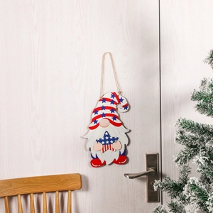 Patriotic gnome wooden hanging ornament in red white blue for Independence Day decor