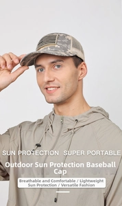 Outdoor digital camo baseball cap with US flag patch and breathable mesh detail