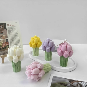 Handmade tulip flower scented candles in pastel colors for home decor and aromatherapy