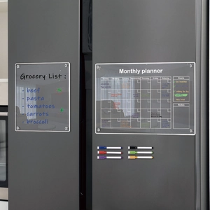 Magnetic acrylic monthly planner and grocery list set for fridge with markers