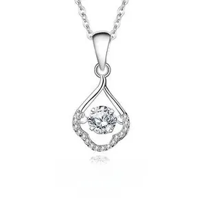 Detail of S925 sterling silver waterdrop pendant featuring a shimmering moissanite center