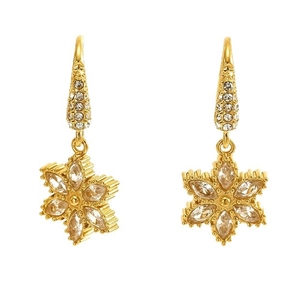 18k gold floral dangle earrings featuring micro-set zircon six-petal snowflake design