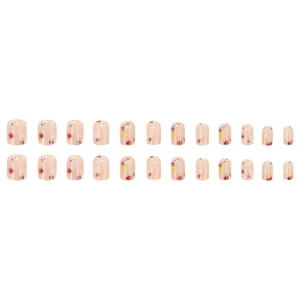 Unghie finte corte quadrate color nude con motivi floreali colorati, set da 24 pezzi