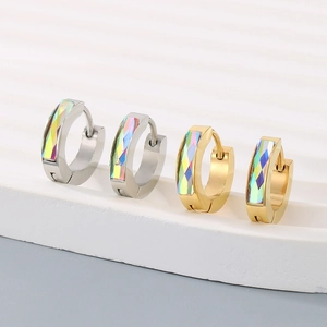 Fashion gold and silver hoop earrings featuring rainbow cubic zirconia in a modern square cut