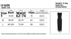 Detailed size guide table for backless sleeveless dress showing measurements in centimeters