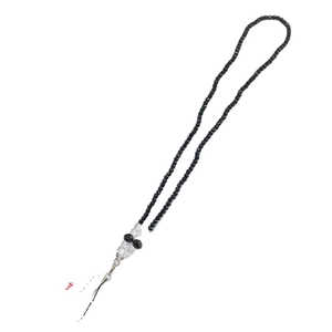 Black and clear crystal beaded phone lanyard with lobster clasp on white background