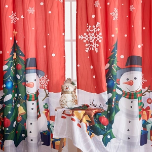 Christmas snowman curtains in red polyester, festive decor for living room and bedroom