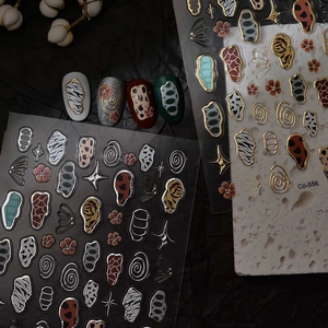 Detailed relief nail art stickers Co-556 with retro leopard and zebra patterns