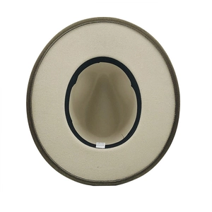 Detail of wool western cowboy hat interior featuring a black sweatband and care label