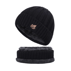 Herren Winter Strickmütze Und Halswärmer Fleecegefüttert Warm Ahornblatt Stickerei Outdoor Radfahren Einfarbig