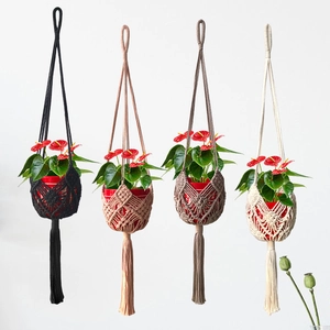 Macrame Pflanzenhänger Baumwollseil Handgewebt Boho Hängeampel Korb Mit Quasten Für Innen Außen Dekoration