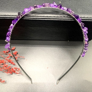 Handmade crown headband featuring natural purple amethyst stones on a silver wire base