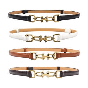 Women Thin PU Leather Belt Vintage Metal Alloy Buckle Adjustable No Hole Waist Strap For Dress Suit Retro Accessories