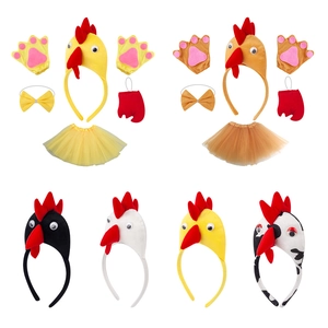 Serre-tête Animal Peluche Noeud Papillon Queue Tutu Jupe Gants Accessoires Costume Fête Halloween Poulet Coq