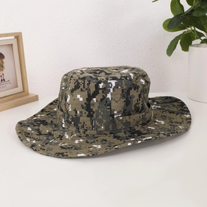 Outdoor digital jungle camouflage wide brim sun hat with breathable side metal vents