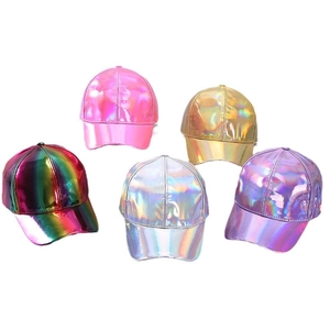 Holographic reflective PU leather baseball hats in five vibrant metallic colors for hip hop fashion