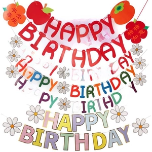 Happy Birthday Banner Paper Daisy Flower Garland Macaron Colorful Bunting Kids Birthday Party Decoration Ins Style