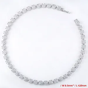 Detail view of 8mm silver-tone tennis necklace with micro-pave round zircons, 420mm length