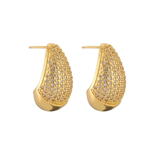 Luxurious 18K gold plated teardrop stud earrings featuring sparkling zircon pavé