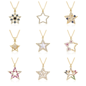 Luxury Copper Star Pendant Necklace For Women Micro Inlaid Rhinestone Heart Shell Enamel Fashion Clavicle Chain Jewelry Gift