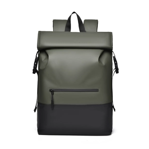 Waterproof roll-top backpack in army green and black with a large capacity design