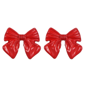 Polished red bow earrings with glossy resin finish for festive women jewelry set