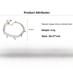 Detailed specs of double-layer pearl and zircon bracelet with 24.5x1cm dimensions