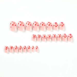 Valentine's red heart press-on nails set with clear base and oval shape 24pcs