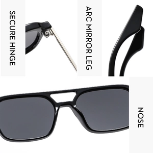 Detail of vintage pilot sunglasses showing secure metal hinges and ergonomic arc temples