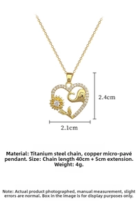 Detailed view of sunflower elephant gold pendant necklace with size dimensions
