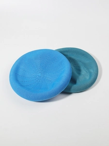 Detailed knit texture of breathable linen berets in sky blue and teal green shades