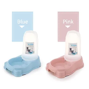 Automatic pet feeder and waterer set in blue and pink for cats and dogs with large capacity