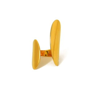 Minimalist 18k gold plated stainless steel open ring with unique double oval plate design