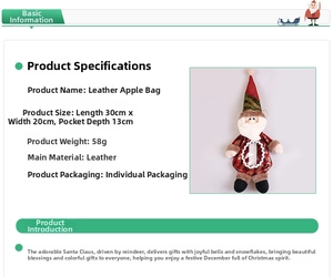 Detail showing Santa Claus leather candy bag dimensions 30x20cm with transparent window