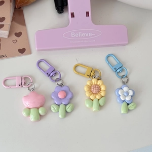 Cute macaron color floral resin keychains set including tulip sunflower for backpacks