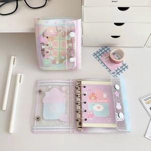Cute Korean style Macaron PVC 6-ring binder notebook with bear illustrations