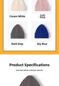 Detailed knit texture display of thick winter beanies in multiple soft colors