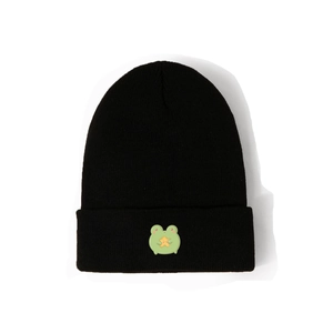 Acrylic Knitted Beanie Hat Warm Winter Cartoon Frog Star Embroidery Patch Outdoor Trendy Skull Cap For Men Women