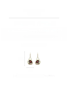 Detailed view of luxury red crystal earrings with gold frame dimensions and weight