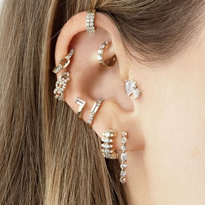18K gold-plated irregular geometric ear cuffs with sparkling zircon stone inlay