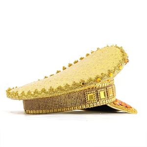 Sparkling gold sequin navy hat with rhinestones and gems for festival party costume