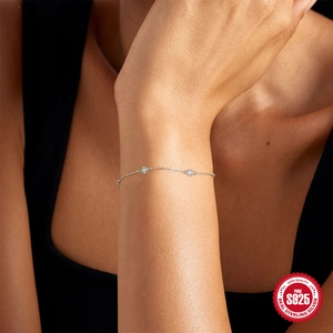 Classic S925 sterling silver adjustable diamond bracelet for women worn on wrist