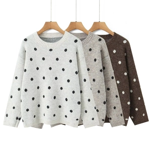 Maglione Pullover A Pois In Maglia Poliestere Maniche Lunghe Girocollo Largo Casual Moda Autunno Inverno Donna