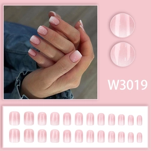Pink and white gradient press-on nails set with 24 pieces of short square oval nail tips