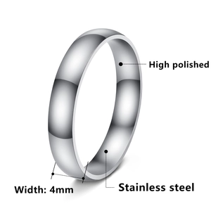 Polished 4mm stainless steel minimalist dome ring for men and women in silver finish