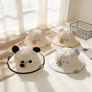 Cappelli alla pescatora panda per neonati con orecchie 3D e cordino regolabile antivento