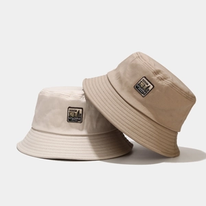Bobs vintage en coton beige et kaki avec étiquette tissée pour hommes et femmes