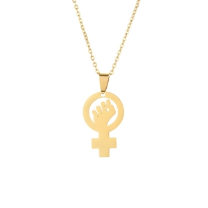 Collier doré en acier inoxydable avec symbole Vénus féministe et pendentif poing pour femme
