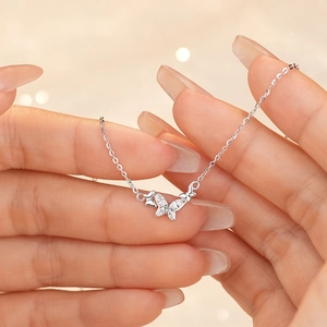 Elegant S925 sterling silver butterfly necklace with sparkling zircon pavé for women